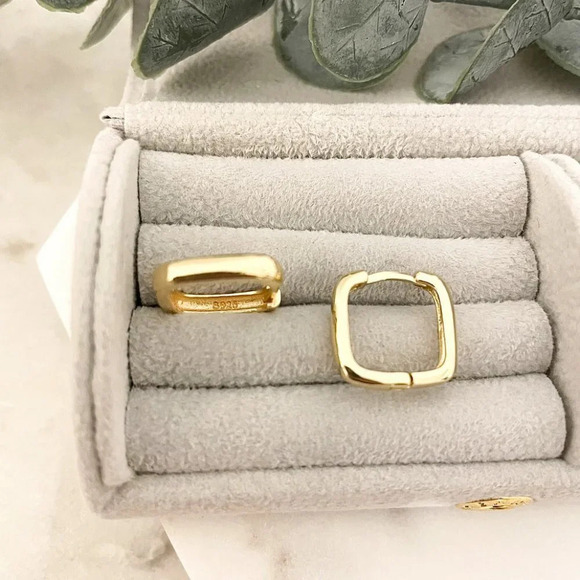 925 Sterling Silver Square Earrings Geometric Huggie Hoop Earrings - Picture 7 of 7